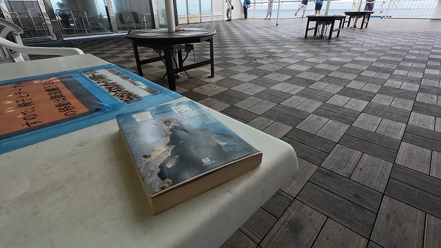 新日本海フェリーの展望デッキで植村直己さんの小説を読んでいる画像
